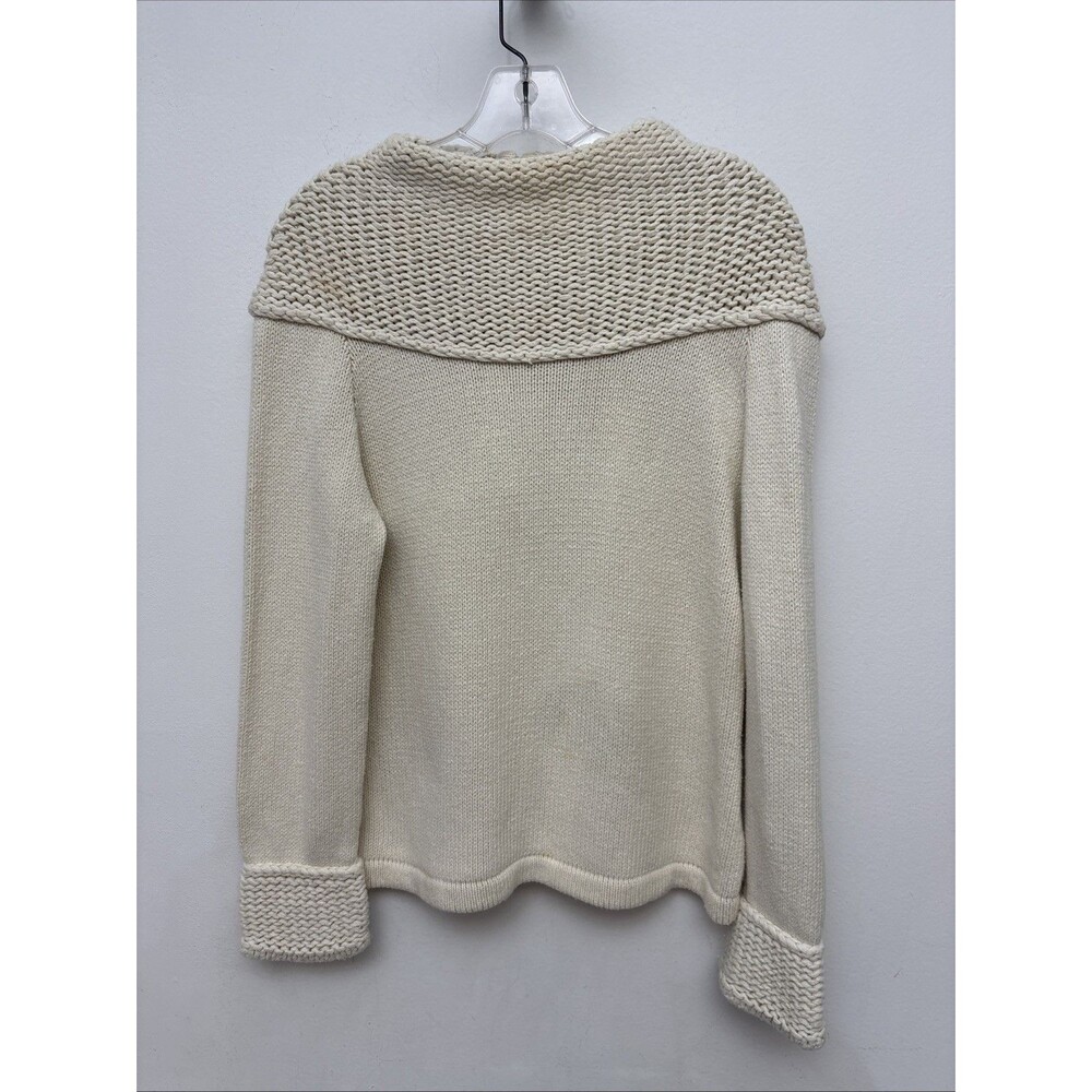 St. John Cream Crewneck Sweater with Textured Yoke and Cuffs - Size L
